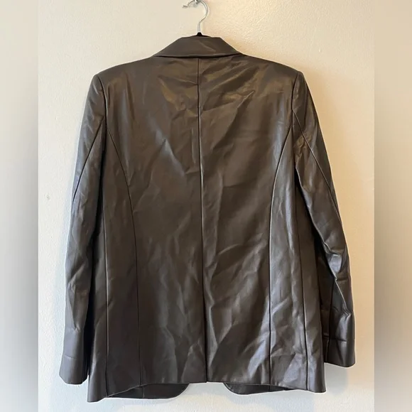 Oak and Fort Vegan Leather Blazer Dark Brown Size XS Oversized Fall Casual - Picture 3 of 11